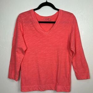Fresh Produce Cotton Coral Color V-neck 3/4 Sleeve Top Size S/M